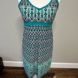 Athleta Teal and White Patterned Dress